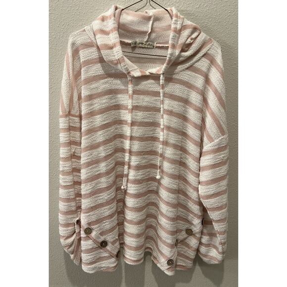 All In Love 2XL Pink Striped Hooded TUNIC Boho Beachy - Picture 1 of 3